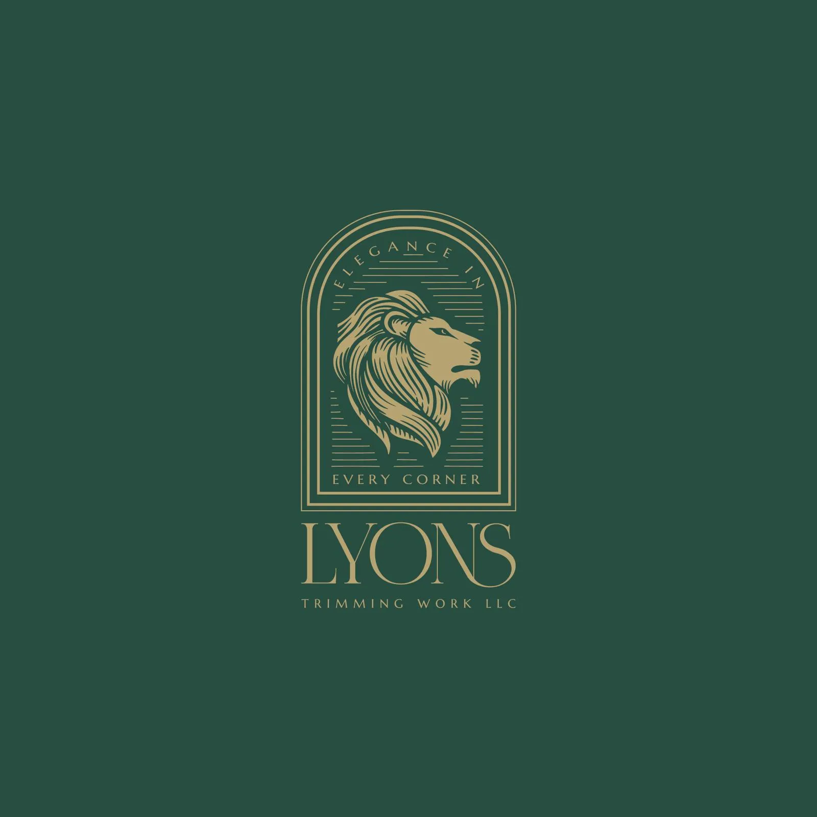 Lyons Trimming Work LLC crest with a gold lion above the Lyons wordmark